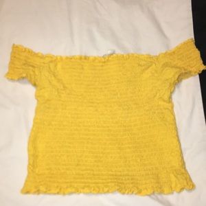 mustard off the shoulder crop top